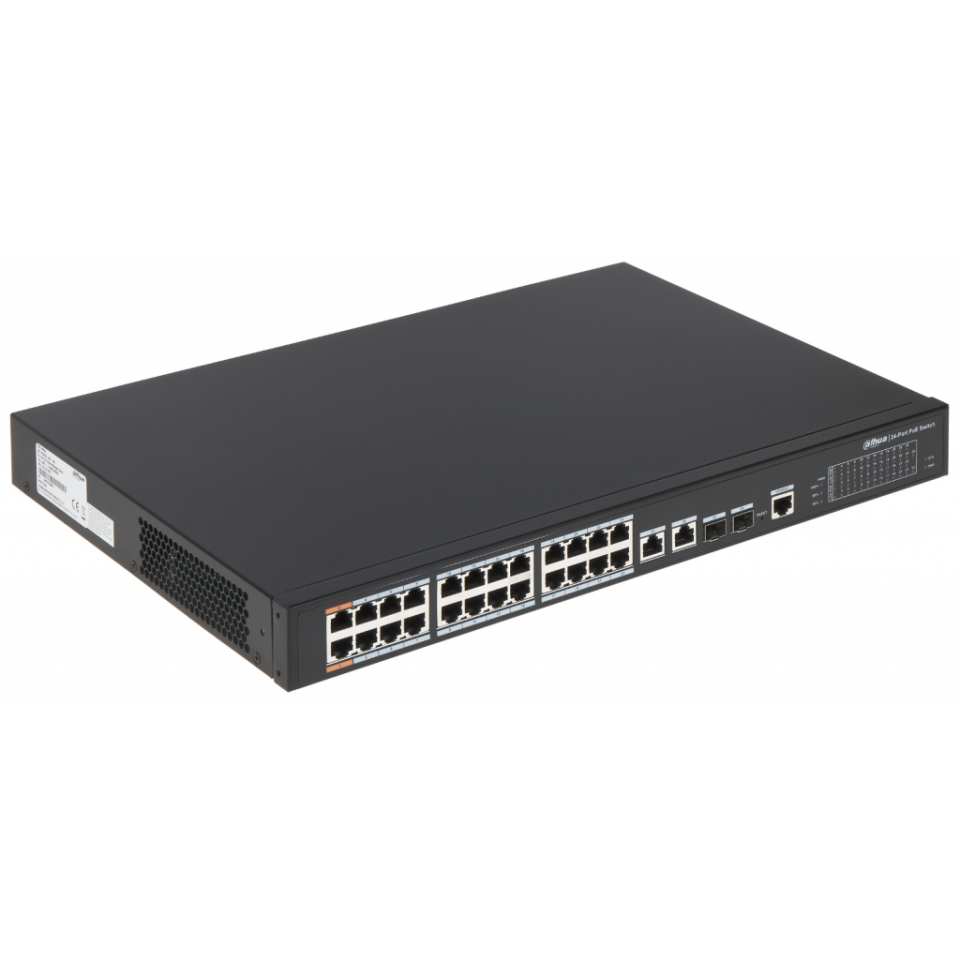 DAHUA PFS4226-24ET-240-V3, 24 Port, MegaBit, PoE 240W, 2 Port GigaBit Uplink, 2 Port GigaBit Combo SFP, Yönetilebilir, Rack Mount Switch