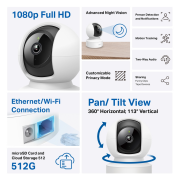 TP-LINK Tapo C202, Bebek/Ev Güvenlik Kamerası, WiFi-Ehernet, 1080P, 12Mt Gece Görüşü, PAN/TILT, iki Yönlü Ses