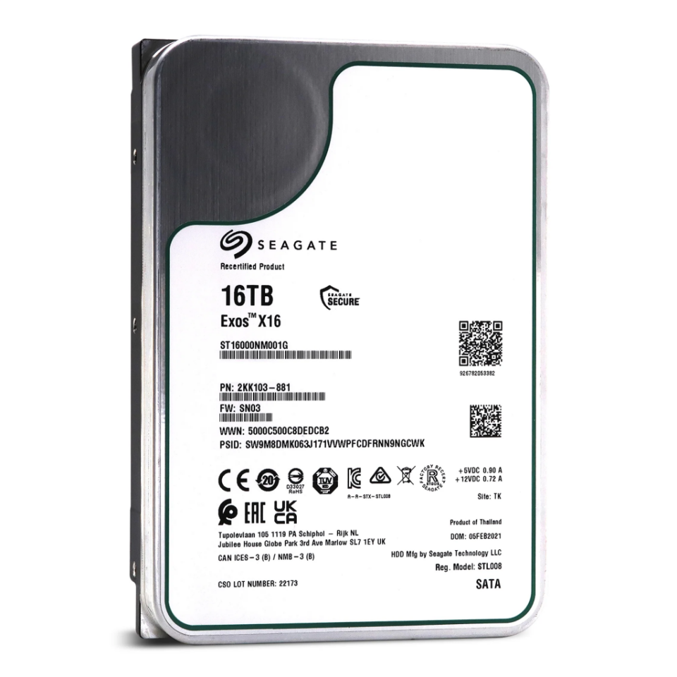 SEAGATE EXOS X16, ST16000NM001G, 3.5'', 16TB,  256Mb, 7200 Rpm, 7/24 Enterprise, DATA CENTER-GÜVENLİK-NAS-SERVER, HDD