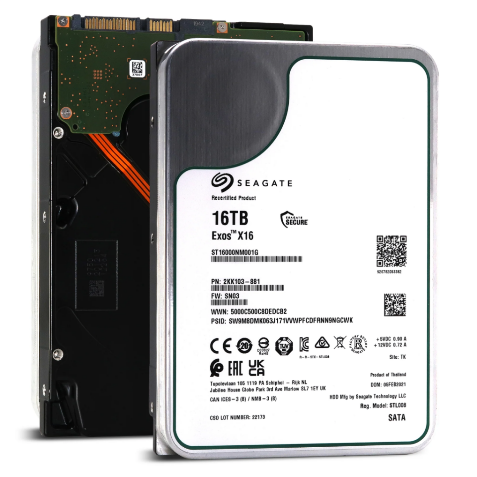 SEAGATE EXOS X16, ST16000NM001G, 3.5'', 16TB,  256Mb, 7200 Rpm, 7/24 Enterprise, DATA CENTER-GÜVENLİK-NAS-SERVER, HDD