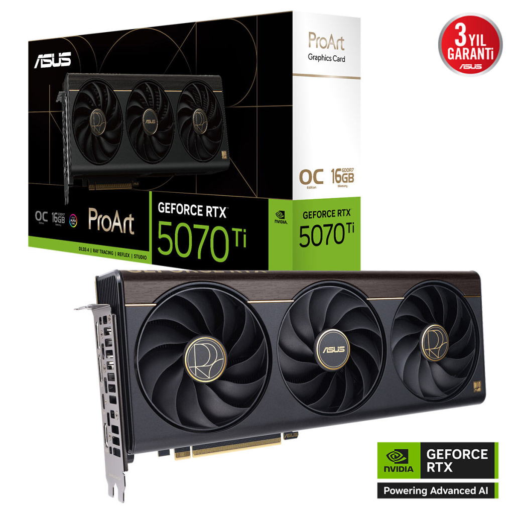 ASUS PROART-RTX5070TI-O16G, 16Gb, 256Bit, GDDR7, 1xHDMI, 2xDP, 1xType-C, GAMING Ekran Kartı
