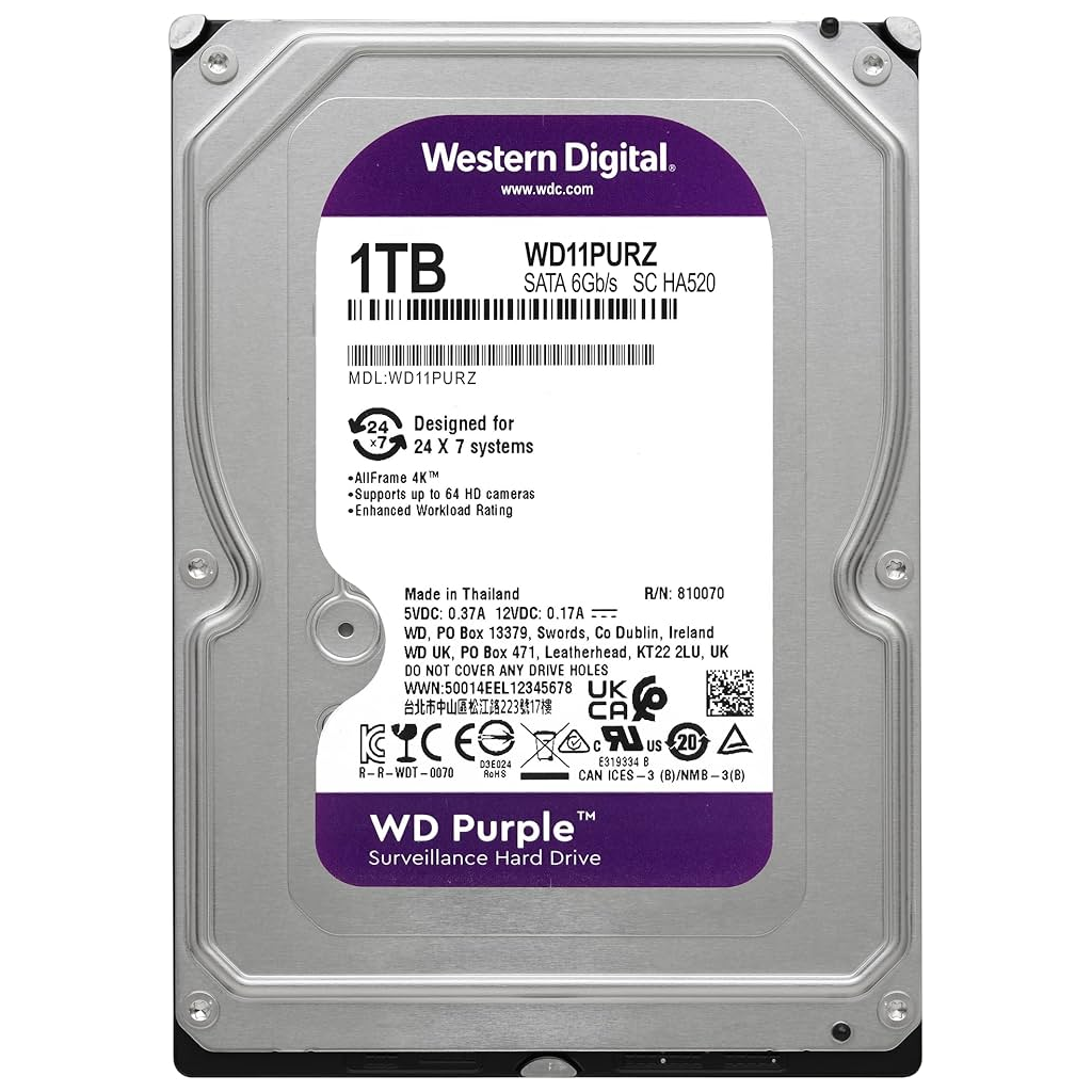 WD PURPLE, WD11PURZ, 3.5" 1TB, 64Mb, 5400 Rpm, 7/24 Güvenlik, HDD (Türkiye Distribütörü Garantili)
