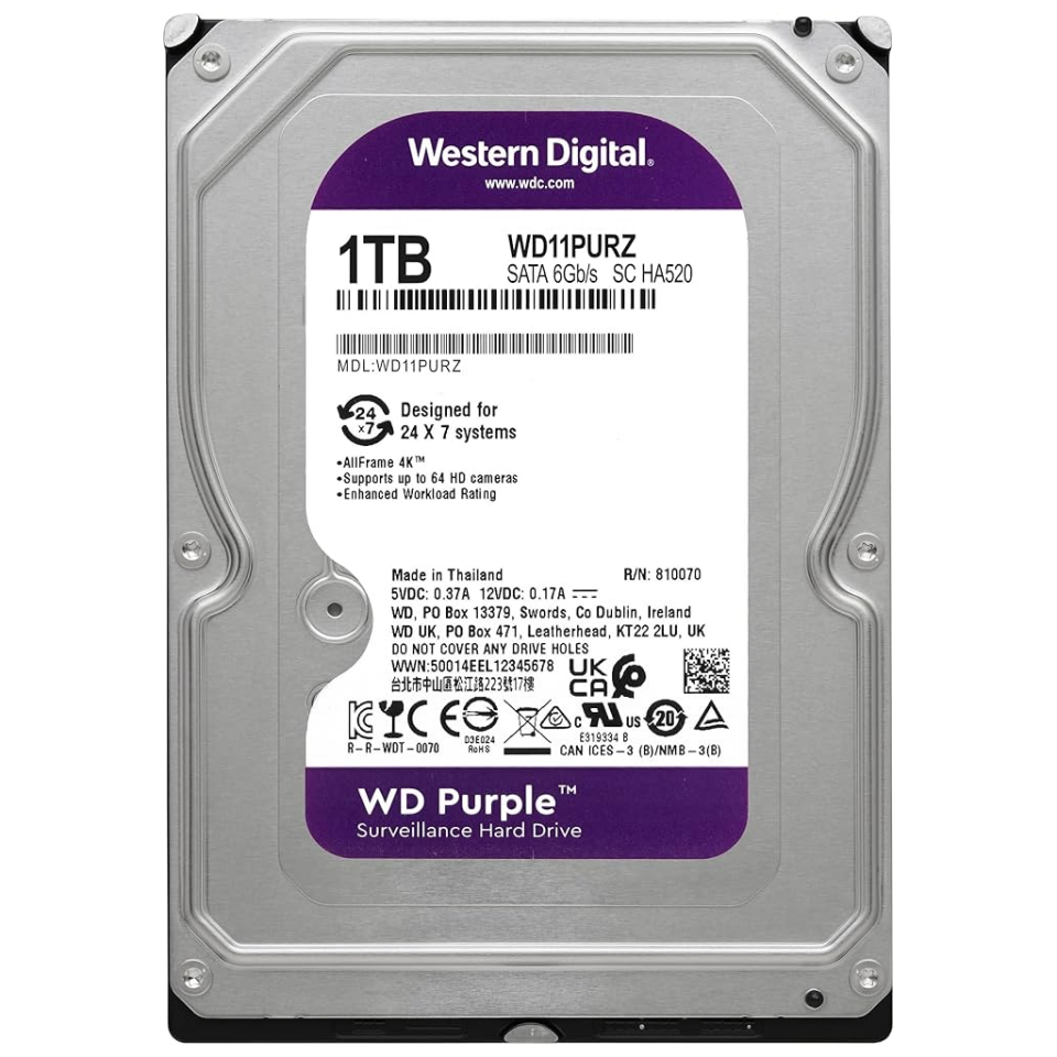 WD PURPLE, WD11PURZ, 3.5'' 1TB, 64Mb, 5400 Rpm, 7/24 Güvenlik, HDD (Türkiye Distribütörü Garantili)