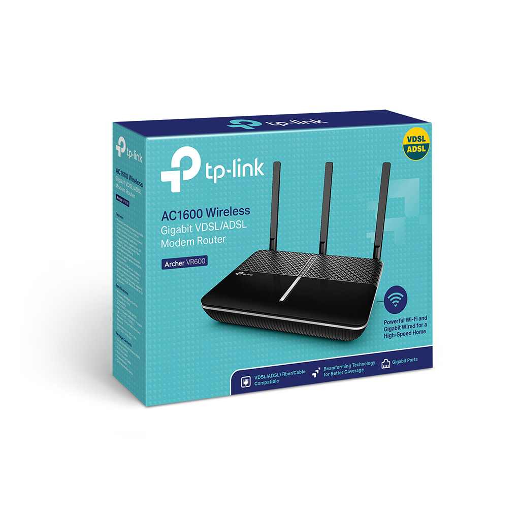TP-LINK ARCHER VR600, AC1600, 4 Port GigaBit, Dual Band Wifi, 1600Mbps, 3xAnten, 3G-4G USB Desteği, VDSL2, ADSL2+ MODEM