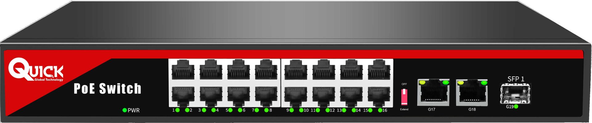 QUICK (Q16P3U) 16 PORT POE 10/100 +3x10/1000 1xSFP 250W SWİTCH