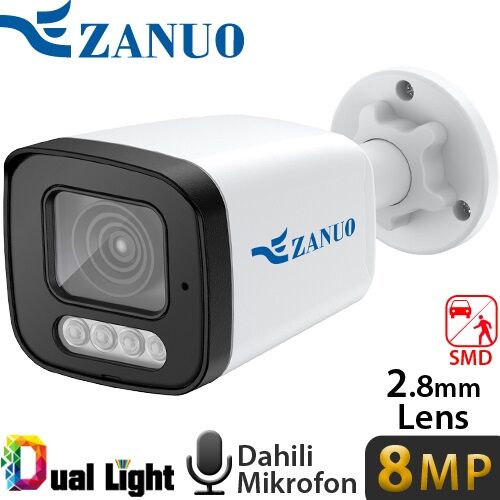 ZANUO ZN-IPC-B1810C-S2-AS-L-2.8MM 8MP DUAL LiGHT BULLET IP KAMERA (Dahili Mikrofon)