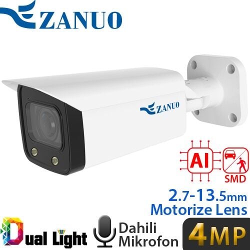 ZANUO ZN-IPC-B2410E-ZAS-L 4MP 2.7-13.5MM DUAL LİGHT+SMD+YAPAY ZEKA IP BULLET KAMERA (Dahili Mikrofon)