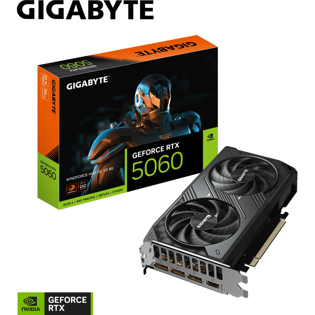 GIGABYTE GV-N5060WF2MAX OCV2-8GD, RTX5060, WINDFORCE MAX OCV2, 8Gb, GDDR7, 128BIT, 2 Fanlı, 1xHDMI, 3xDP, GAMING Ekran KARTI