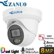 ZANUO ZN-IPC-E1810C-S2-AS-L-2.8MM 8MP DUAL LİGHT DOME IP KAMERA (Dahili Mikrofon)