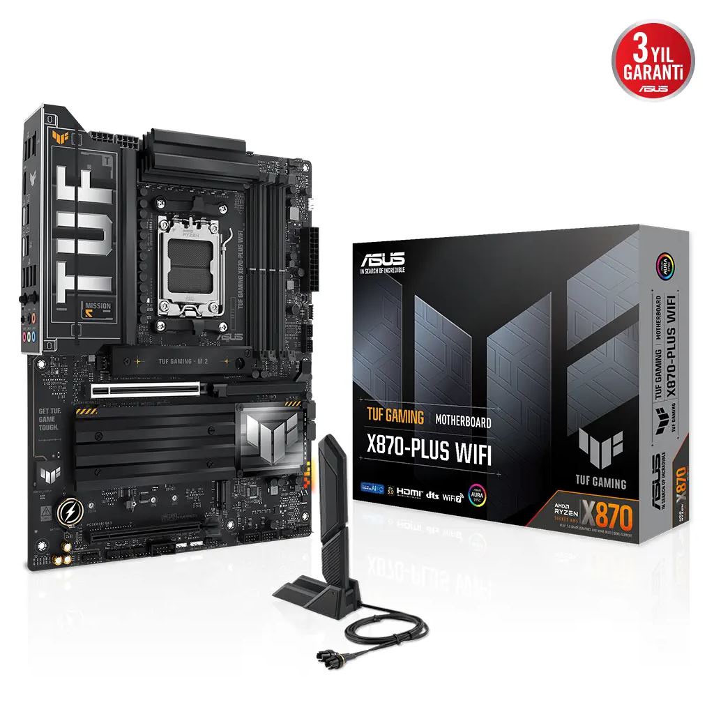ASUS TUF GAMING X870-PLUS WIFI, 4xDDR5, 4xM.2, HDMI, DP, Type-C, Wi-Fi 7, Bluetooth v5.4, AM5 Soket GAMING Anakart