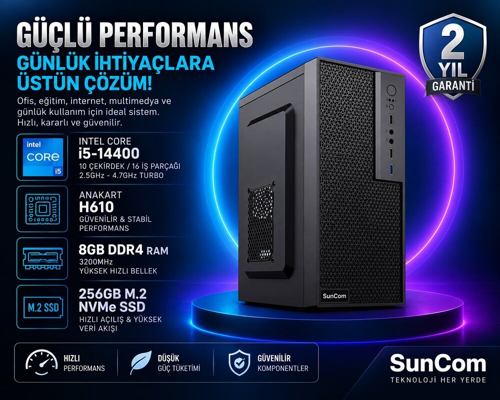 SUNCOM Force SC3-184 i5-14400 8GB 256GB SSD O/B DOS Masaüstü PC