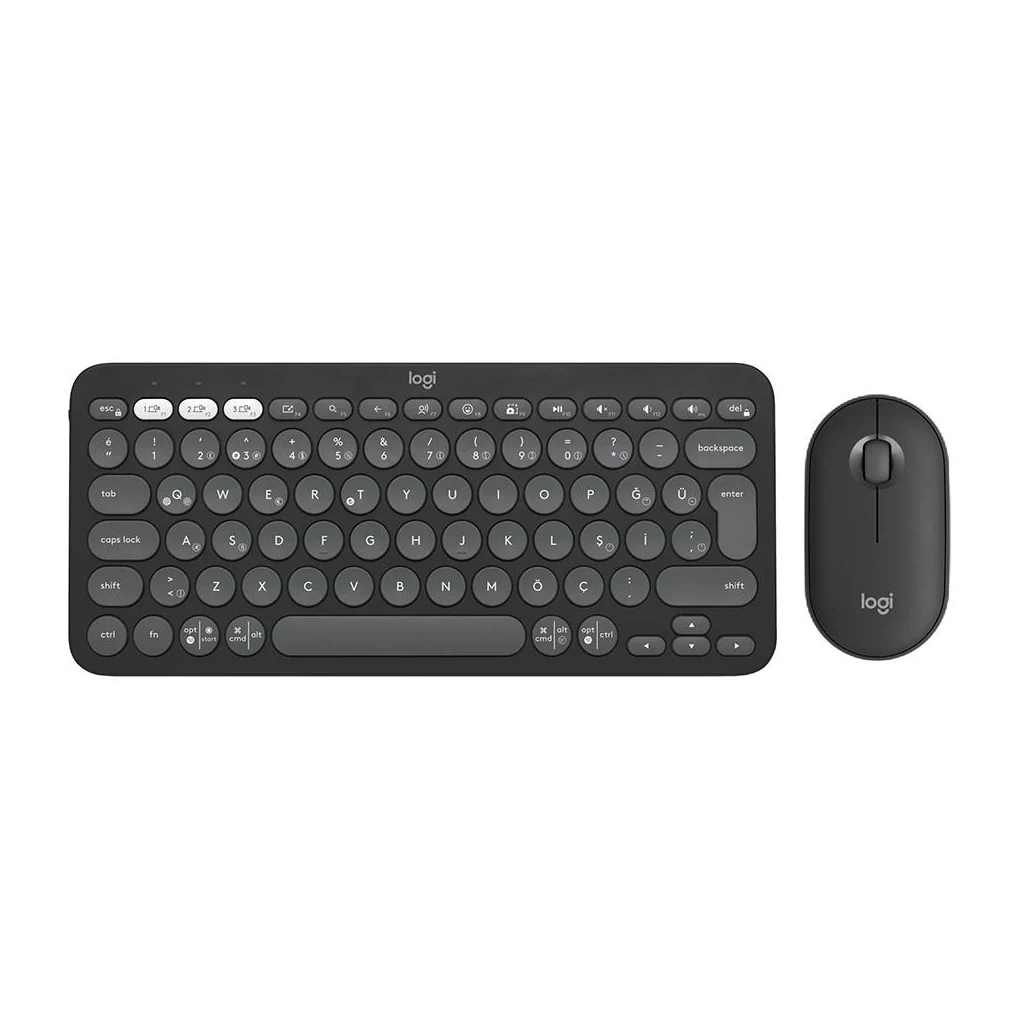 LOGITECH Pebble 2 Combo, Grafit, 920-012245, Bluetooth, Türkçe, Q, Multimedya, Mini Klavye Mouse Set