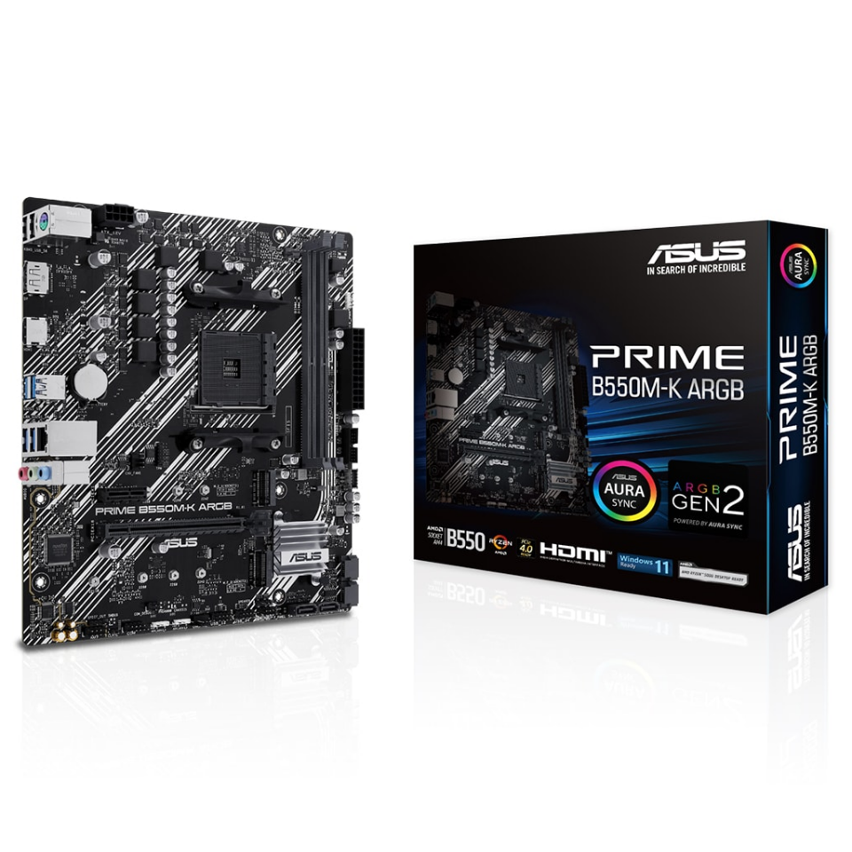 ASUS PRIME B550M-K ARGB, 2xDDR4, 2x M.2, DP, HDMI, AM4 Soket Anakart