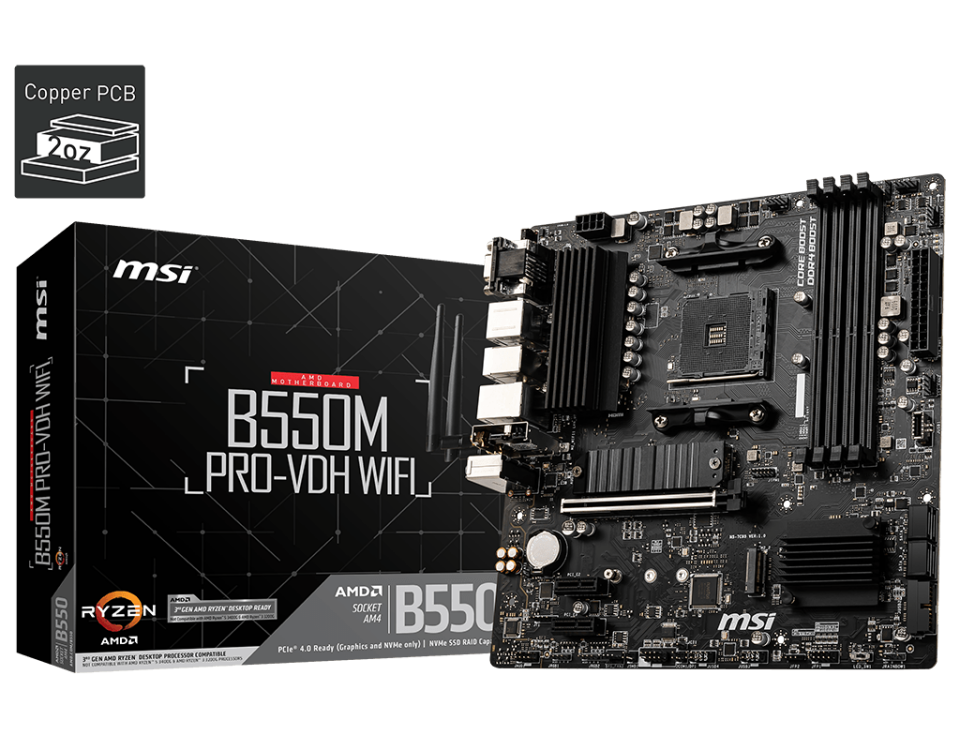MSI B550M PRO-VDH WIFI DDR4 4400MHZ 1XVGA 1XHDMI 1XDP 2XM.2 USB 3.2 MATX AM4 (AMD 5000 VE 3000 SERİSİ İŞLEMCİ UYUMLU)