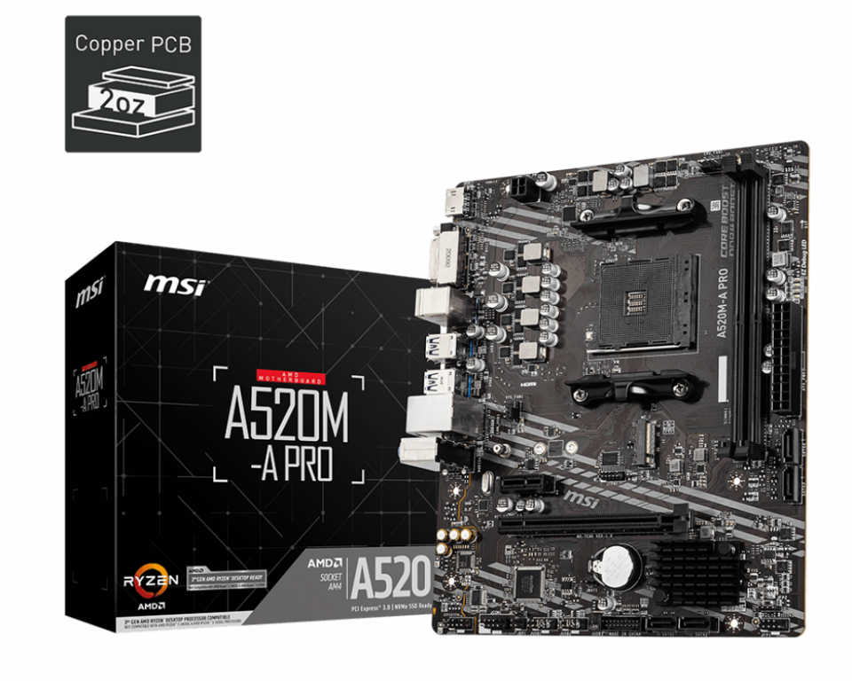MSI A520M-A PRO DDR4 4600MHZ 1XHDMI 1XDVI 1XM.2 USB 3.2 MATX AM4 (AMD AM4 5000/4000 /3000 SERİSİ İLE UYUMLU)