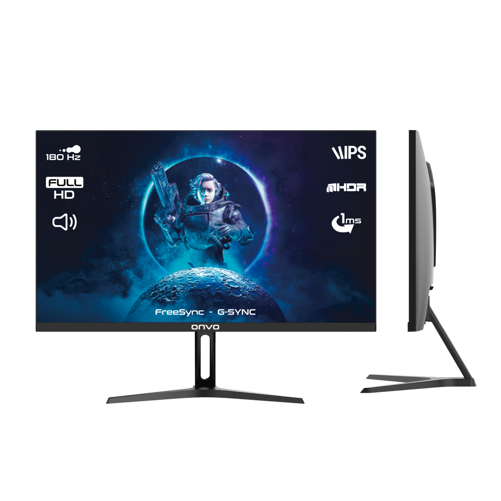 ONVO OV24MNT202G, 23,8" 1ms, 180Hz, Full HD, 2xHDMI, DP, 2x2W Hoparlör, Metal Ayak, IPS Panel, NVDI G-Sync ve AMD FreeSync, GAMING Monitör