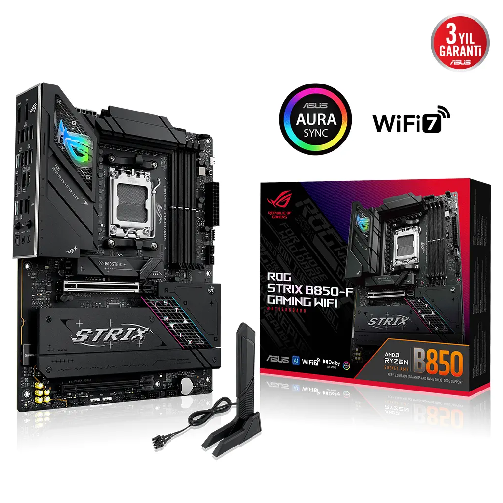 ASUS ROG STRIX B850-F GAMING WIFI, 4xDDR5, 4x M2, HDMI, DP, 2xType-C, Wi-Fi 7, Bluetooth v5.4, AM5 Soket GAMING Anakart