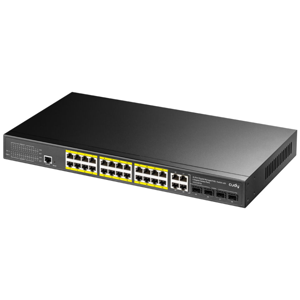 CUDY GS2028PS4-300W 28 Port Gbit 24 Port PoE+ 300W 4xCombo Uplink Yönetilebilir (L2) Switch