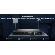 RUIJIE REYEE RG-ES126FGS-LP  26 Port, 24 Port  Megabit PoE, 180W, 2 Port Gigabit Uplink, 1 Port Gigabit COMBO,  Switch  Metal Kasa