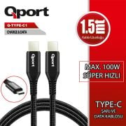 QPORT Q-TYPE-C1 1.5 METRE TYPE-C 100W PD ŞARJ VE DATA KABLOSU
