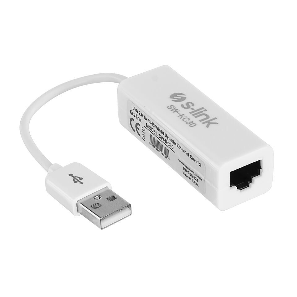 S-LINK SW-KC30 Usb 2.0 To RJ45 Win10 Uyumlu Ethernet Çevirici Adaptör