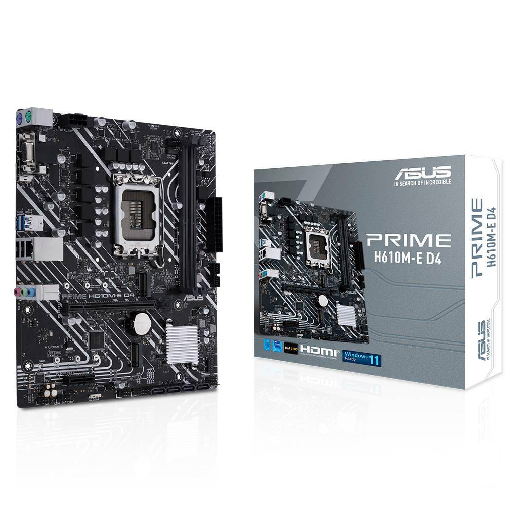 ASUS PRIME H610M-E D4-CSM, 2xDDR4, 2x M.2, D-SUB, HDMI, DP, 12-13.14.Nesil, LGA1700 Soket, Anakart