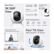 TP-LINK Tapo TC74 (C230), 3K, 5,0Mpix, İç Mekan, WiFi, 12Mt. Gece Görüşü, 360 Dönüş, İki Yönlü Ses Güvenlik Yapay Zeka Destekli Kamera