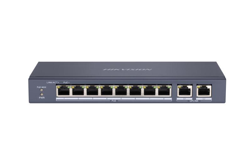 HIKVISION DS-3E0310P-E/M 10 Port Mbit 8 Port PoE 60W 2xGbit Uplink Desktop Yönetilemez Metal Kasa Switch