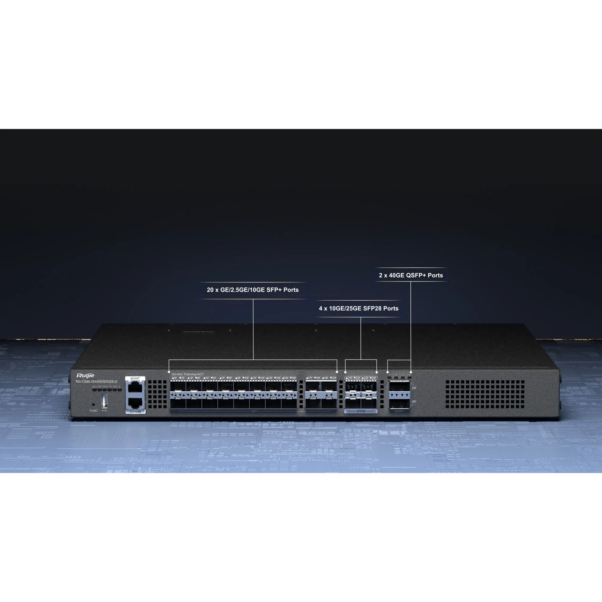 RUIJIE RG-CS86-20XS4VS2QXS-D 28 SFP 100/1000M 10/100/1000 2 x 40GBASE-X QSFP+ YONETILEBILIR RACK MOUNT SWITCH
