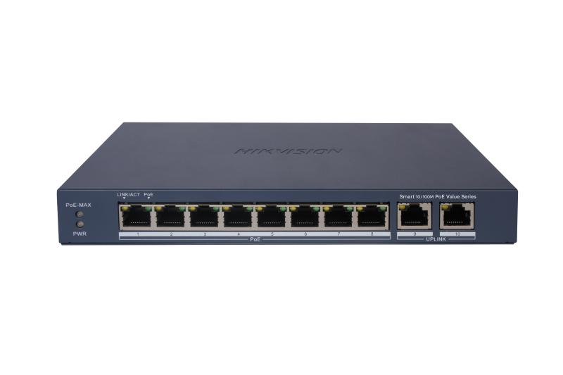 HIKVISION DS-3E1310P-EI/M 10 Port Mbit 8 Port PoE 60W 2xGbit Uplink Desktop Yönetilemez Metal Kasa Switch