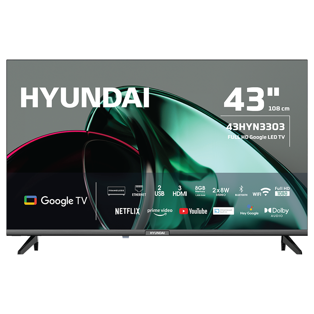 HYUNDAI 43HYN3303, 43" 109cm, Full HD, Dahili Wi-Fi, Dahili Uydu Alıcılı, Android, Google TV,  Led Televizyon