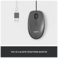 LOGITECH 910-006652, M100 Siyah, USB Kablolu, 1000dpi, Optik, 3 Tuşlu, Mouse