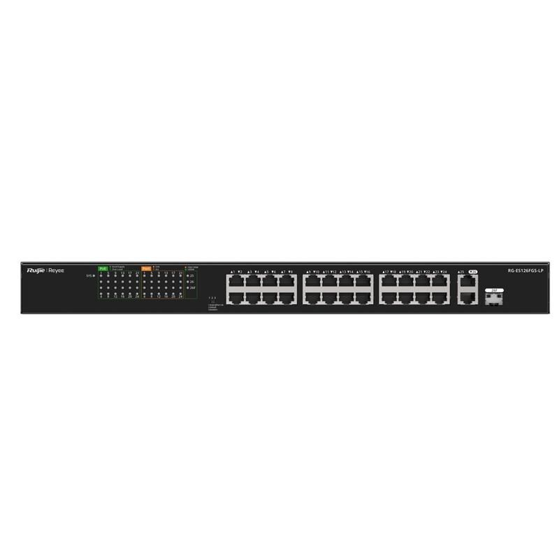 RUIJIE REYEE RG-ES126FGS-LP 24 PORT 10/100 + 2X RJ45 /1X1GB SFP UPLINK COMBO 180W POE RACKMOUNT SWITCH