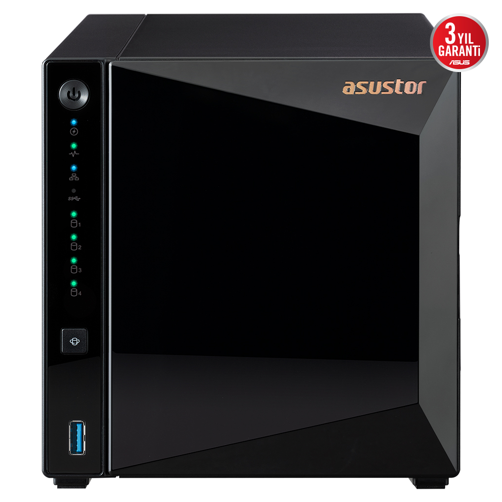 ASUSTOR AS3304T V2, 2Gb DDR4 Ram, 4 Yuvalı (4x20TB Destek), 1x2.5GbE Network, 3xUSB 3.2, Tower NAS (Yedekleme) Cihazı