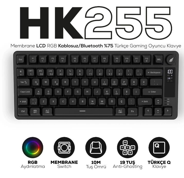 HAWK GAMING HK255B MEMBRANE LCD RGB KABLOSUZ BLUE