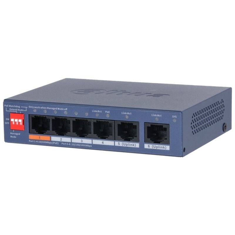 DAHUA CS4006-4ET2GT-60 4 PORT 10/100 + 2 PORT GIGABIT UPLINK 60W POE CLOUD YÖNETİLEBİLİR METAL KASA SWITCH
