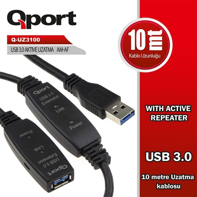 QPORT Q-UZ3100 USB 3.0 10MT UZATMA KABLOSU (REPEATER)