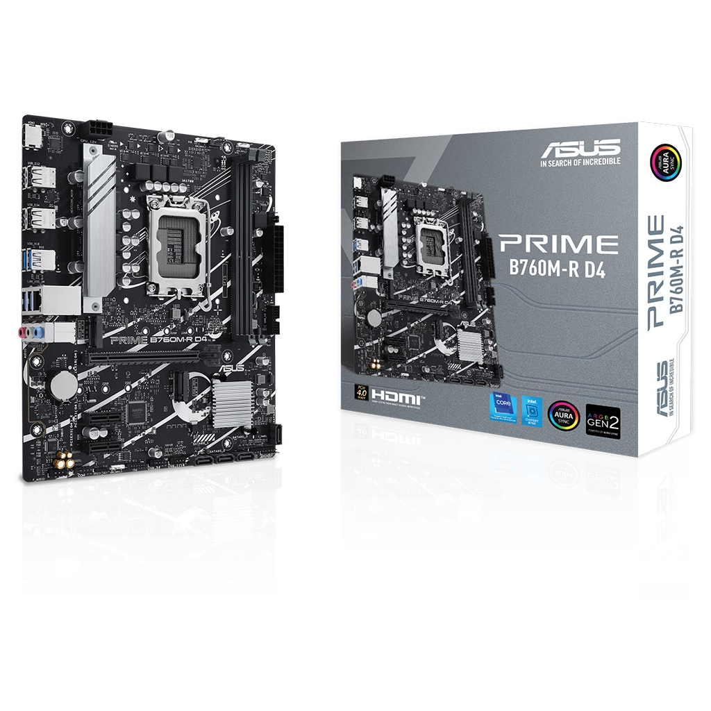 ASUS PRIME B760M-R D4, 2xDDR4, 2x M.2, HDMI, 12-13-14.Nesil, LGA1700 Soket, Anakart
