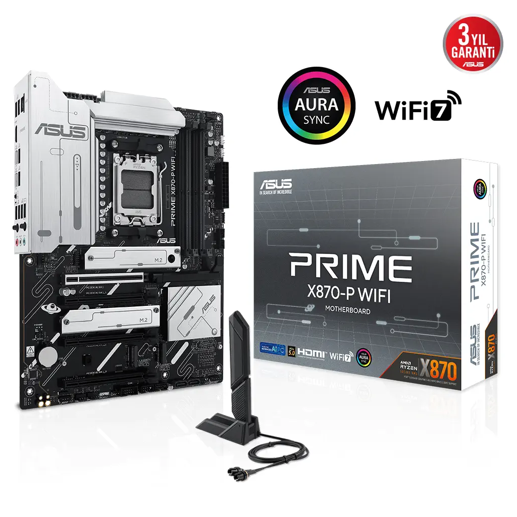 ASUS PRIME X870-P WIFI, 4xDDR5, 4xM.2, HDMI, DP, Type-C, Wi-Fi 7, Bluetooth v5.4, AM5 Soket GAMING Anakart