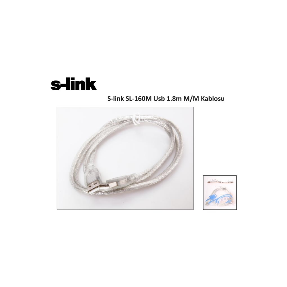 S-LINK SL-160M, İki Ucu Erkek M/M USB Kablosu, USB To USB 2.0 KABLO, 1.8mt