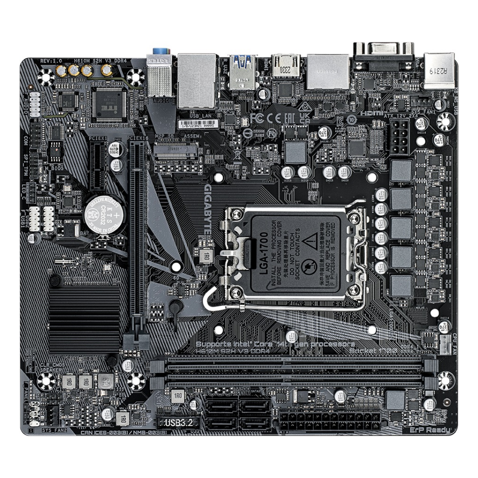 GIGABYTE H610M S2H V3, DDR4, rev1.0, 2xDDR4, M.2, D-SUB, HDMI, DP, 12-13.14.Nesil, LGA1700 Soket, Anakart