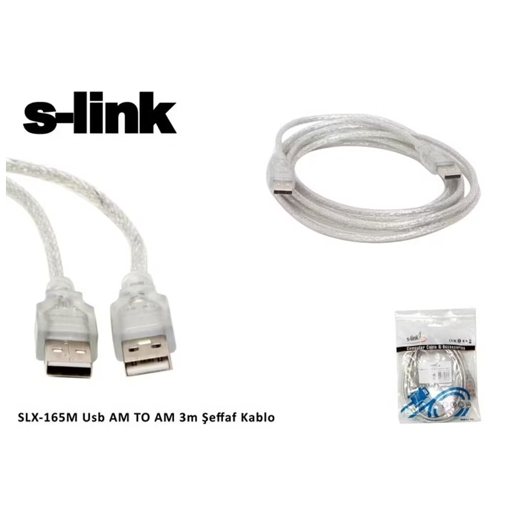 S-LINK SL-165M, İki Ucu Erkek M/M USB Kablosu, USB To USB 2.0 KABLO, 3mt