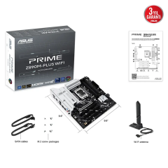 ASUS PRIME Z890M-PLUS WIFI, 7600MHz, 4xDDR5 3x M.2, HDMI, DP, Type-C, Wi-Fi 7, Bluetooth 5.4, Intel Core Ultra CPU(Seri 2), LGA1851 Soket, Gaming Anakart