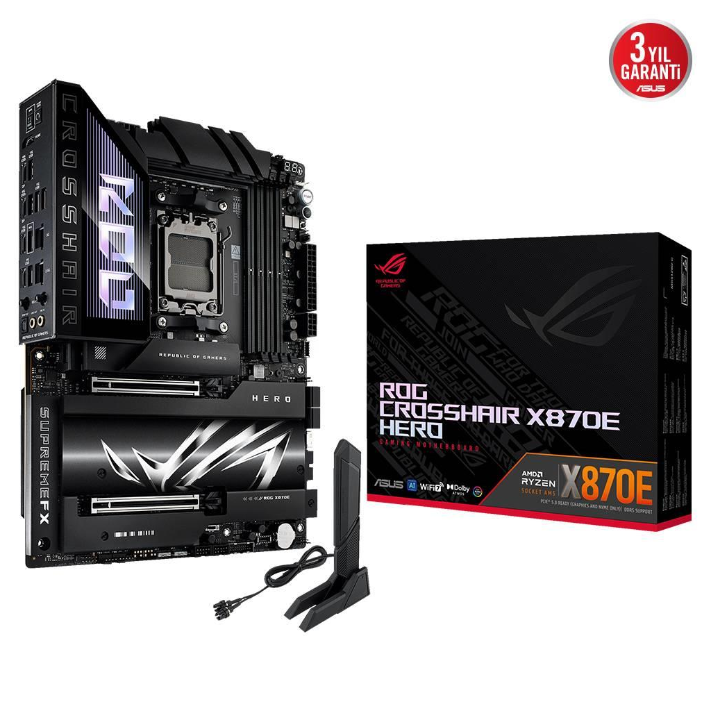ASUS ROG CROSSHAIR X870E HERO, 4xDDR5, 5xM.2, HDMI, DP, Type-C, PCIe 5.0, 2xWi-Fi 7, Bluetooth v5.4, AM5 Soket GAMING Anakart
