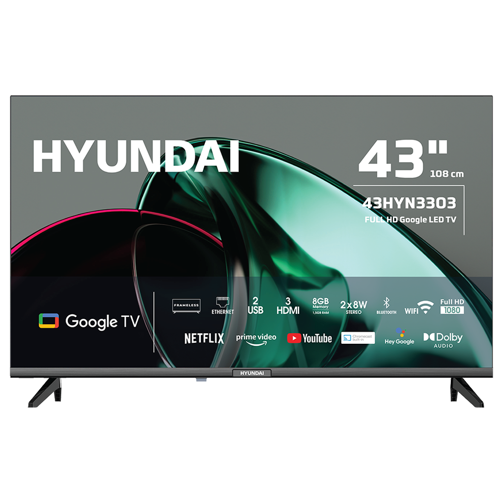 HYUNDAI 43HYN3303, 43" 109cm, Full HD, Dahili Wi-Fi, Dahili Uydu Alıcılı, Android, Google TV,  Led Televizyon