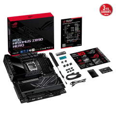 ASUS ROG MAXIMUS Z890 HERO, 8800MHz, 4xDDR5,  6x M.2, HDMI, 2xThunderbolt, 4xType-C, Wi-Fi 7, Bluetooth 5.4, Intel Core Ultra CPU(Seri 2), LGA1851 Soket, Gaming Anakart