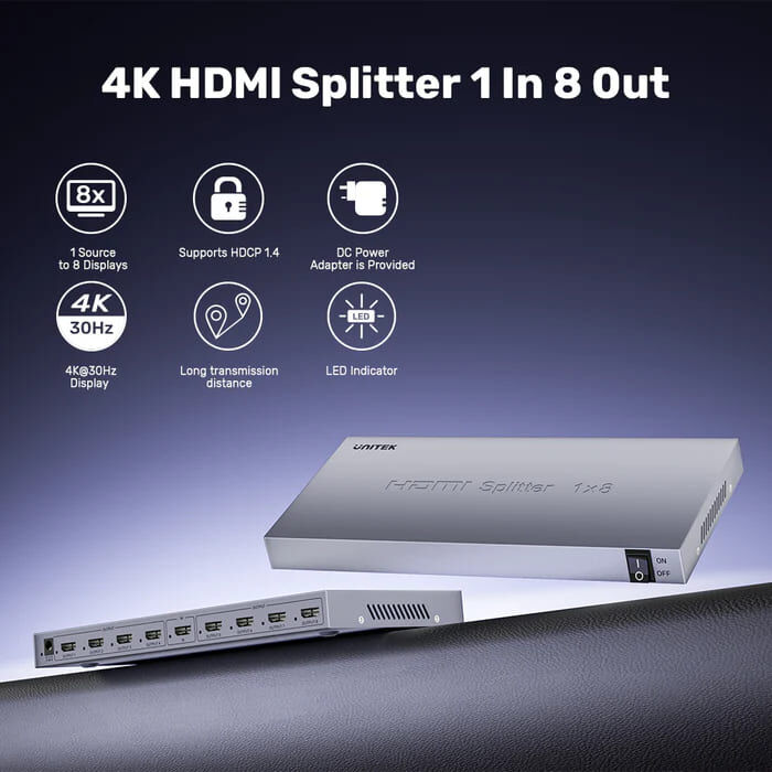 UNITEK 4K HDMI SPLITTER 1 IN 8 OUT (V1132A01-EU)