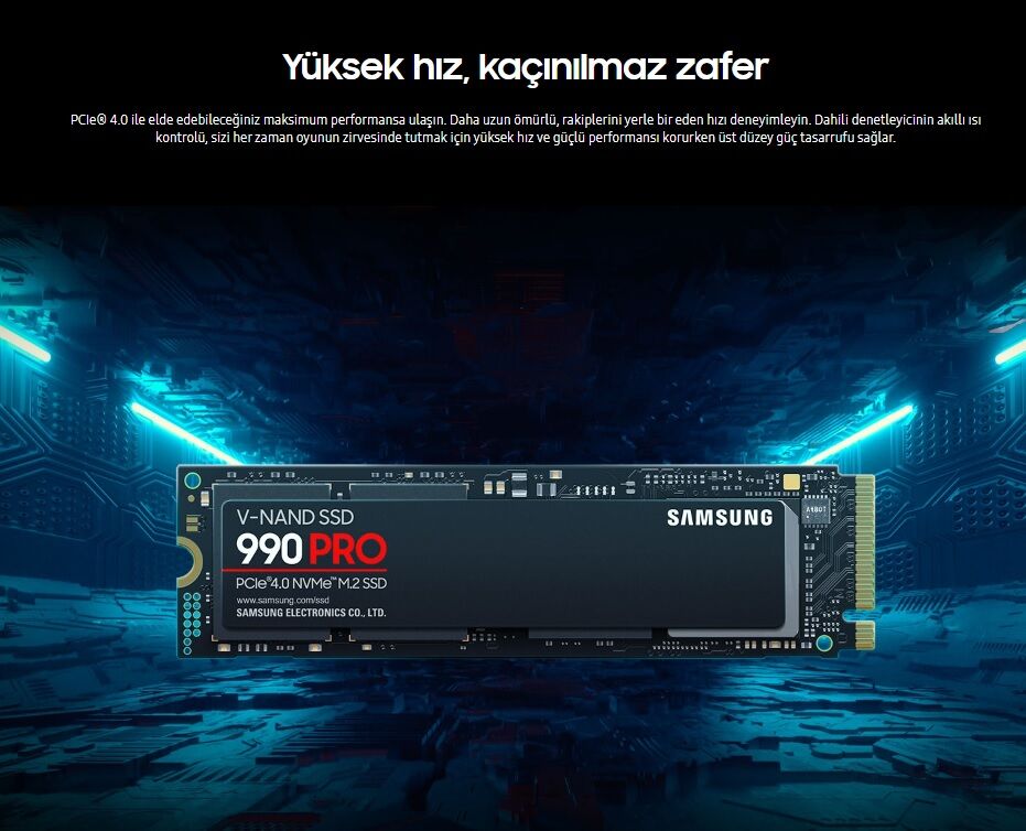 SAMSUNG MZ-V9P1T0BW 990 PRO M.2 1TB (7450/6900MB/s) PCIe + NVMe SSD Disk (22x80mm) Gaming Type