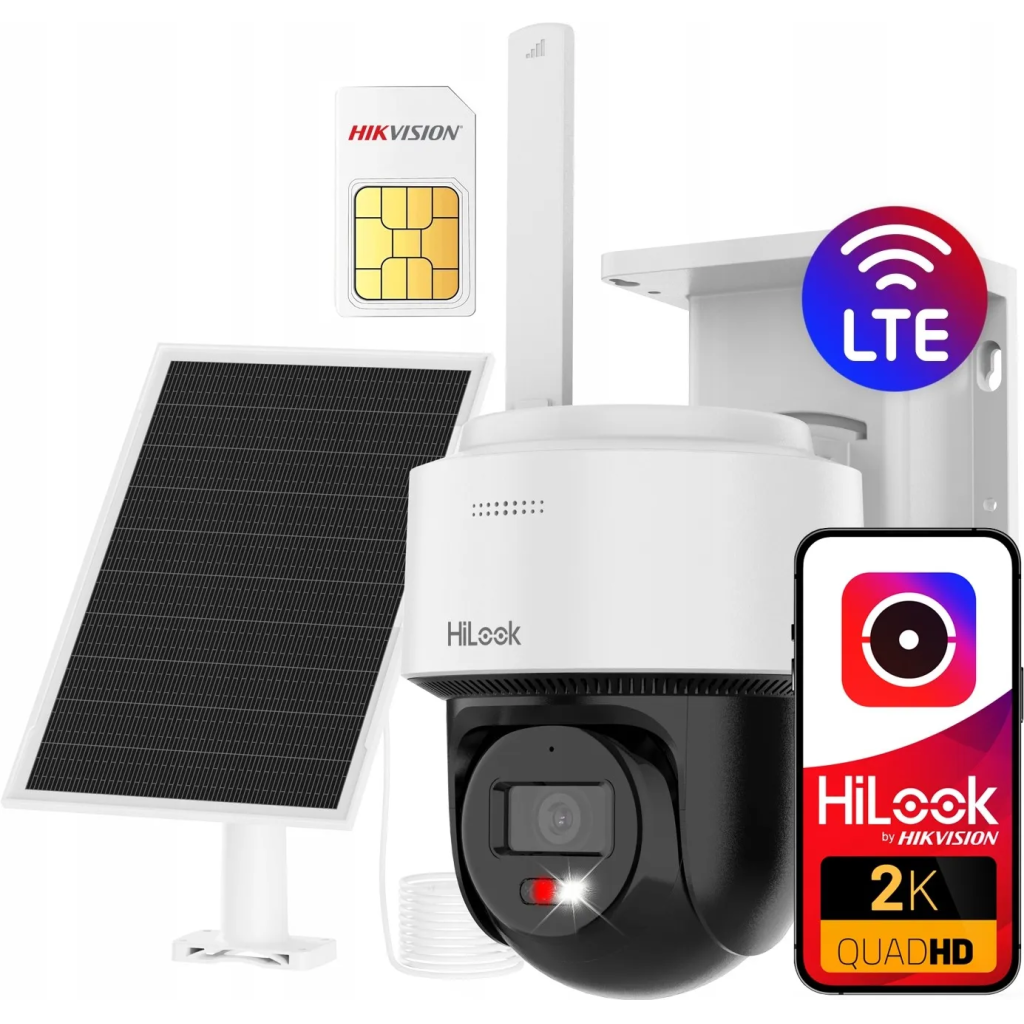 HILOOK IPC-CFSP4/4G, 4Mpix,  2,8mm,   30Mt Gece Görüşü, Dahili Mikrofon, 4G, Solar, PT  IP Kamera