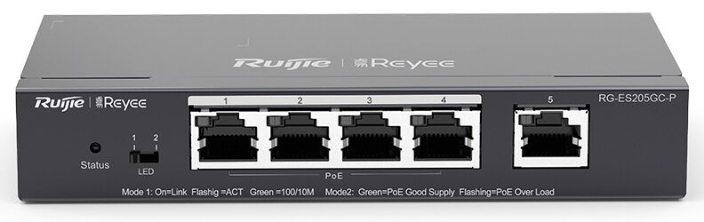 RUİJİE - REYEE RG-ES205GC-P 5-Port Gigabit Smart POE Switch, 5 Gigabit RJ45 Ports including 4 PoE/POE+ Ports,  Metal Kasa